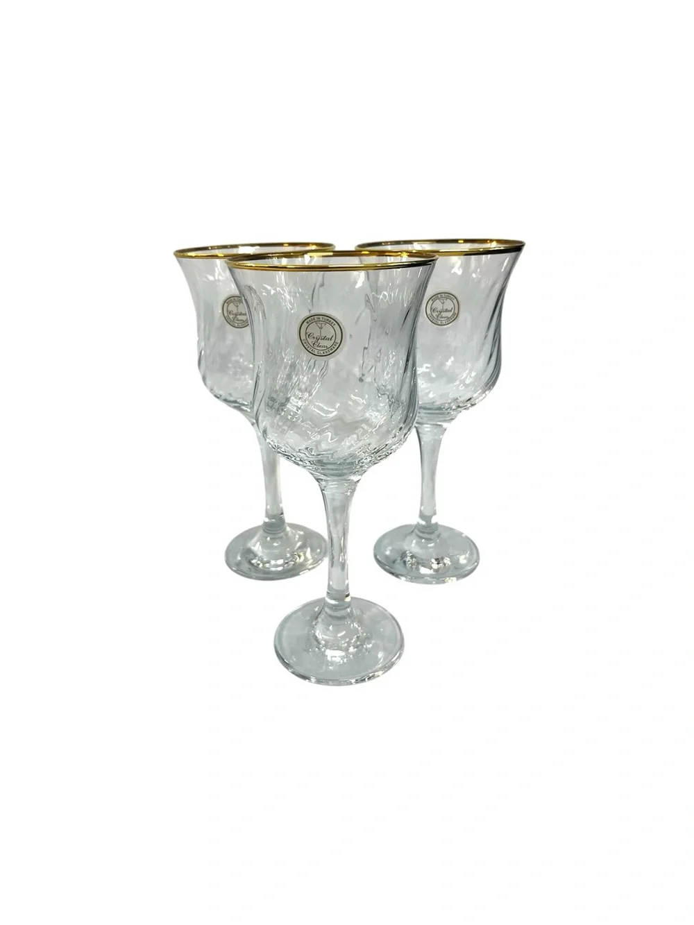 Crystal Clear Industries Regent Gold Wine Goblets Optic Swirl Glasses Set of 3
